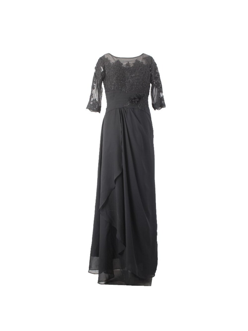 Wedding Dress NWT Sz 8 Black Mesh Embroidered Ruched Dress